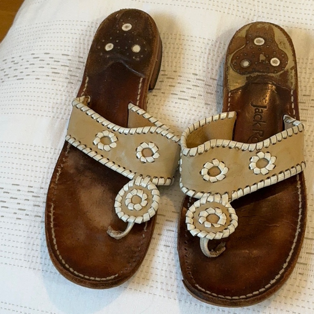 Jack Rogers Women's Tan with white stitching Sandals